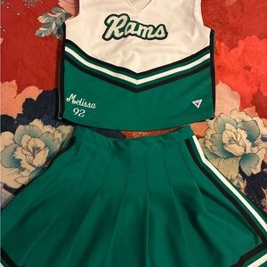 Green and White Rams Cheerleading Uniform